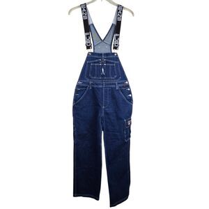Vtg FUBU The Collection Overalls Sz M Blue Denim Y2K Streetwear Hip Hop 90s